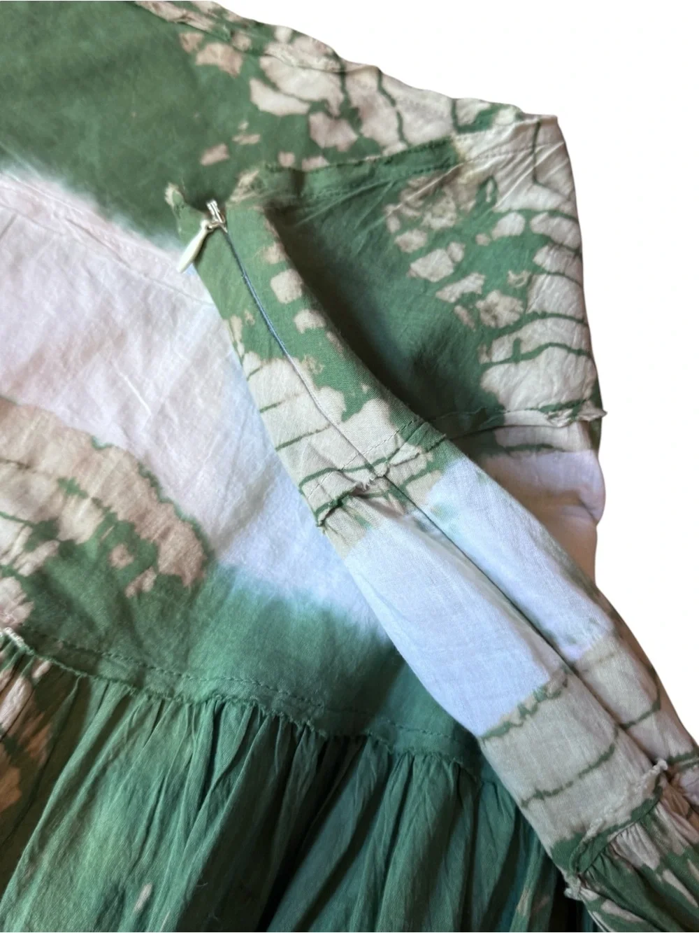 Chaudry Green and White Tie-Dye Tiered Skirt